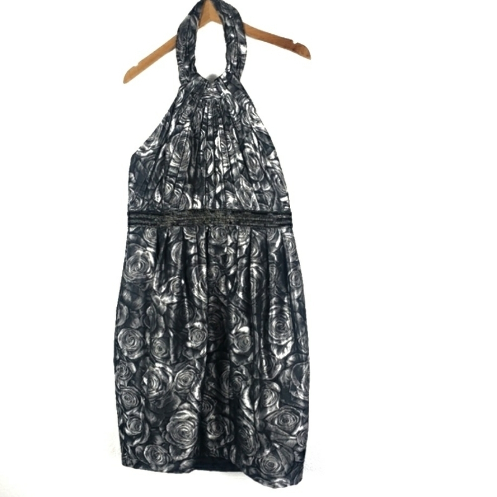 Carmen Marc valvo floral beaded halter formal dress
